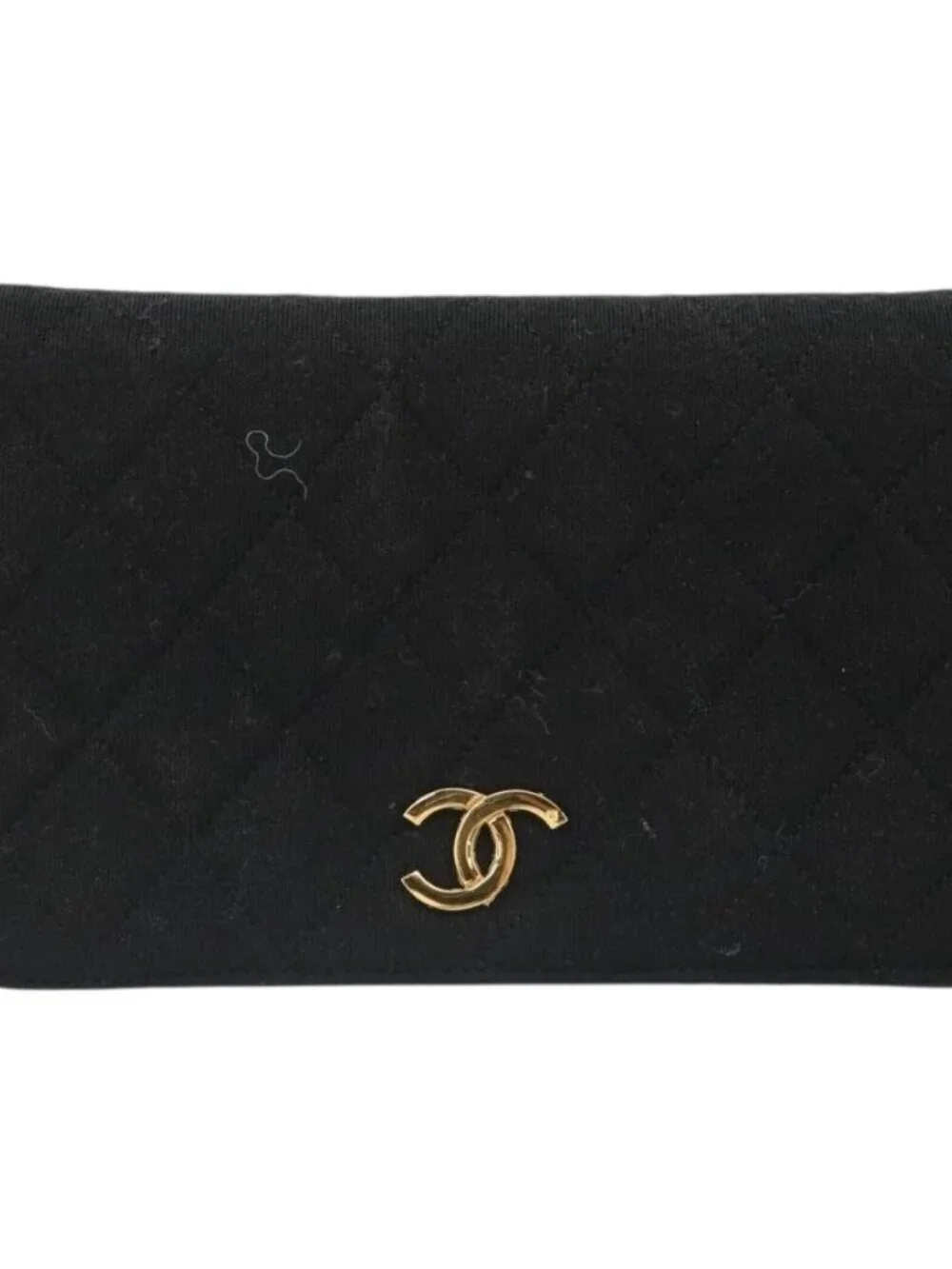 CHANEL Matelasse Chain Shoulder Bag Cotton Black Gold CC Auth 185197